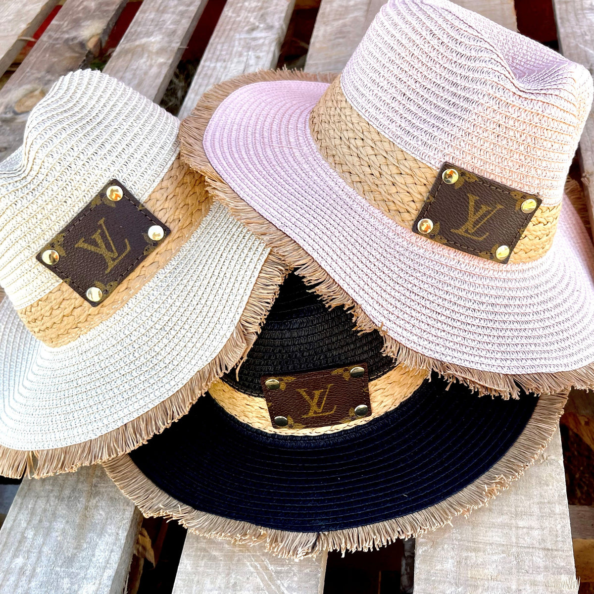 Patches of Upcycling Cowboy Sun Hat in Grey with Louis Vuitton