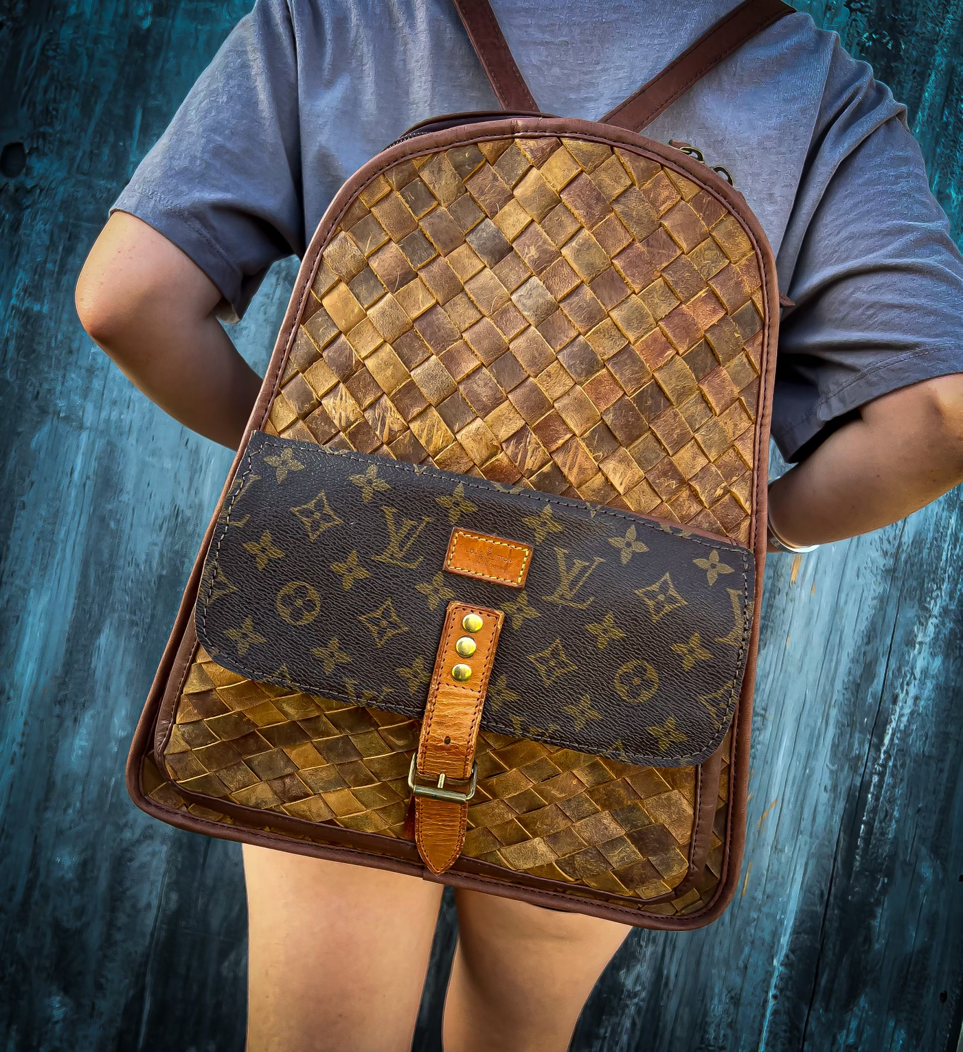 Upcycled LV Original strap genuine leather woven backpack – Anagails
