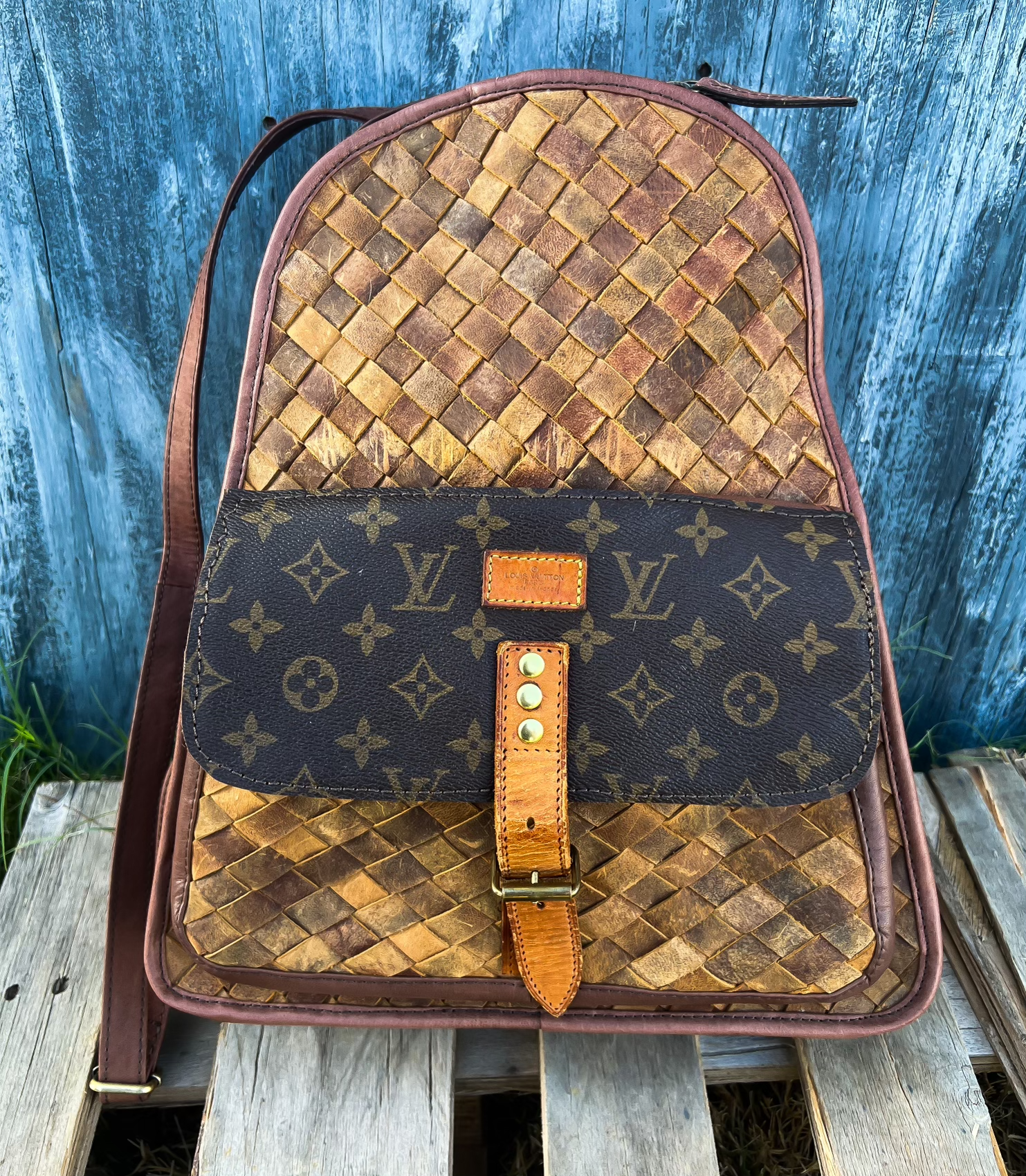 Upcycled LV Original strap genuine leather woven backpack – Anagails