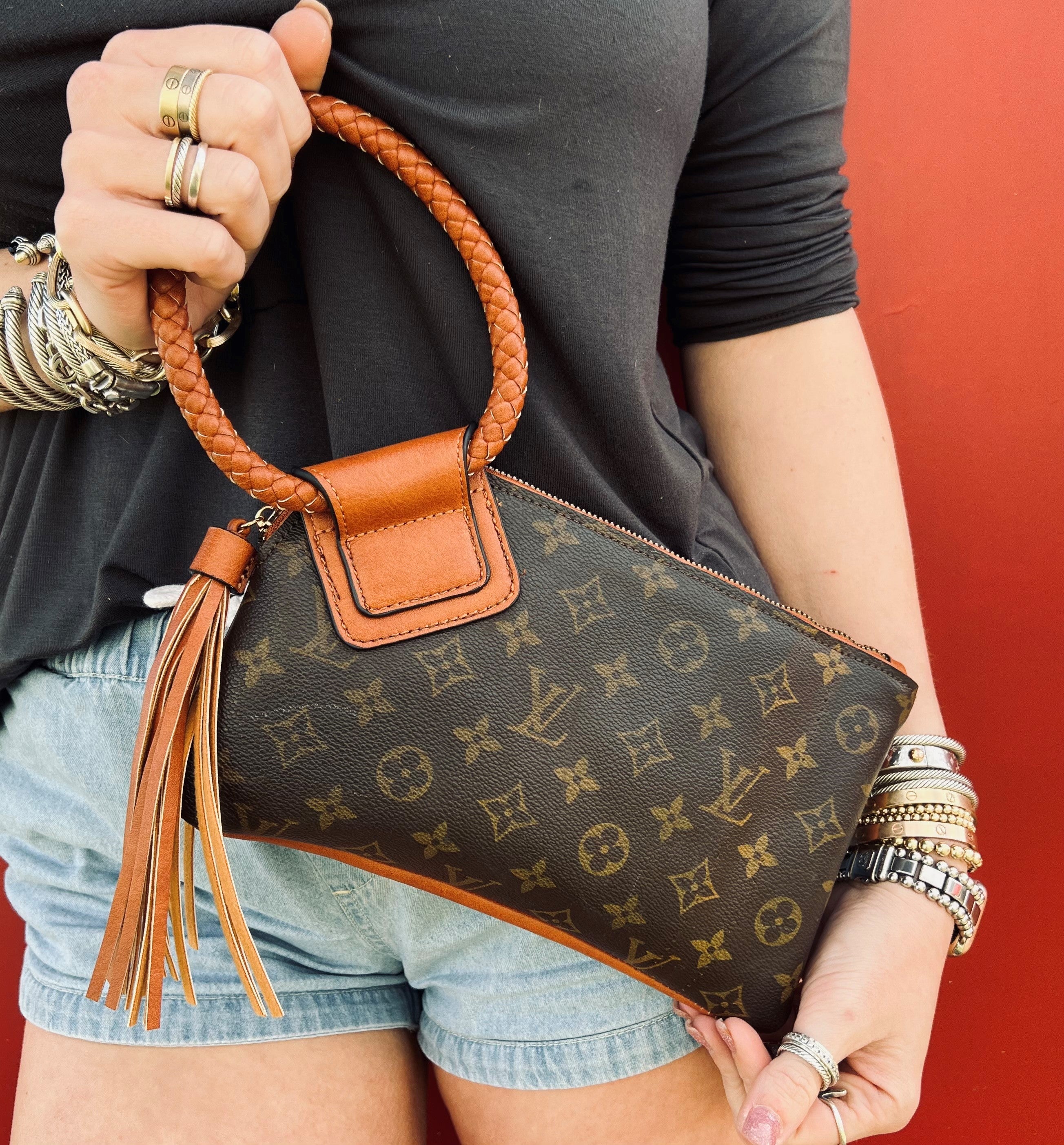 Upcycled LV Braided Tassel Wristlet All LV Front – Anagails